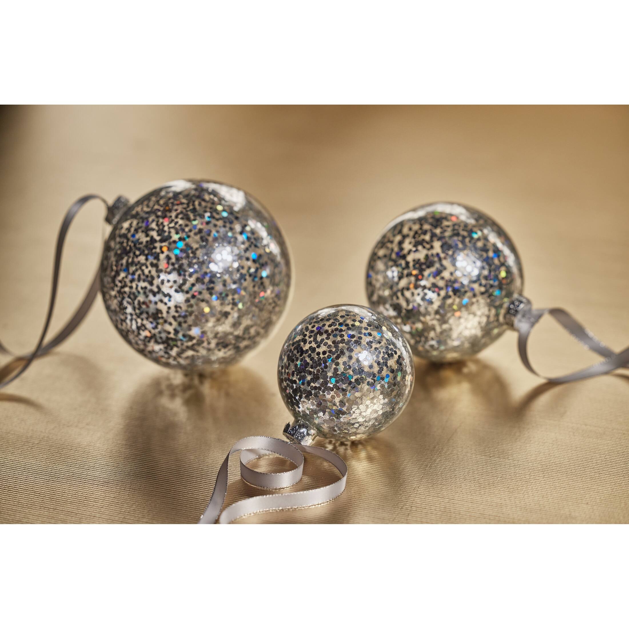 4" Silver Confetti Glass Holiday Ball Ornaments, Set of 6 Bed Bath